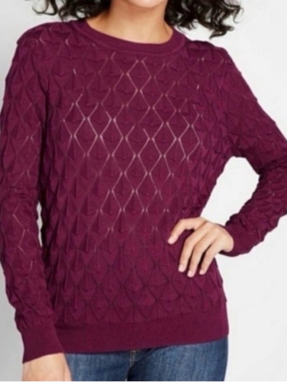 ModCloth long sleeve sweater in wine color.